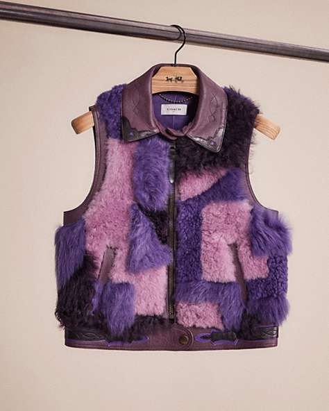 COACH®,RESTORED PATCHWORK SHEARLING VEST,Shearling,Purple,Front View