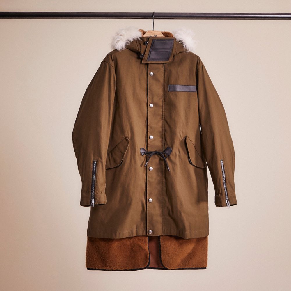 COACH®,RESTORED SHEARLING CONVERTIBLE PARKA,cotton,Olive,Front View