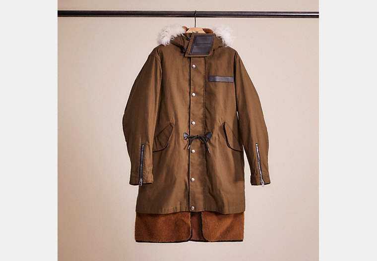 COACH®,RESTORED SHEARLING CONVERTIBLE PARKA,cotton,Olive,Front View