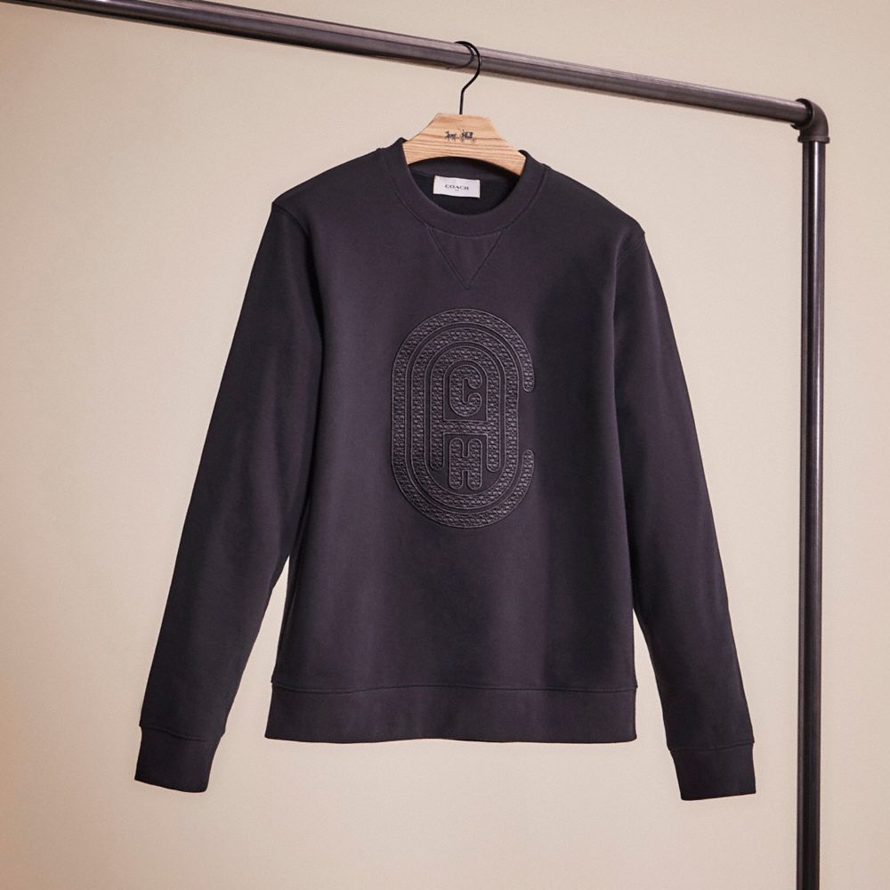 COACH®,RESTORED EMBROIDERED COACH SWEATSHIRT,cotton,Black,Front View