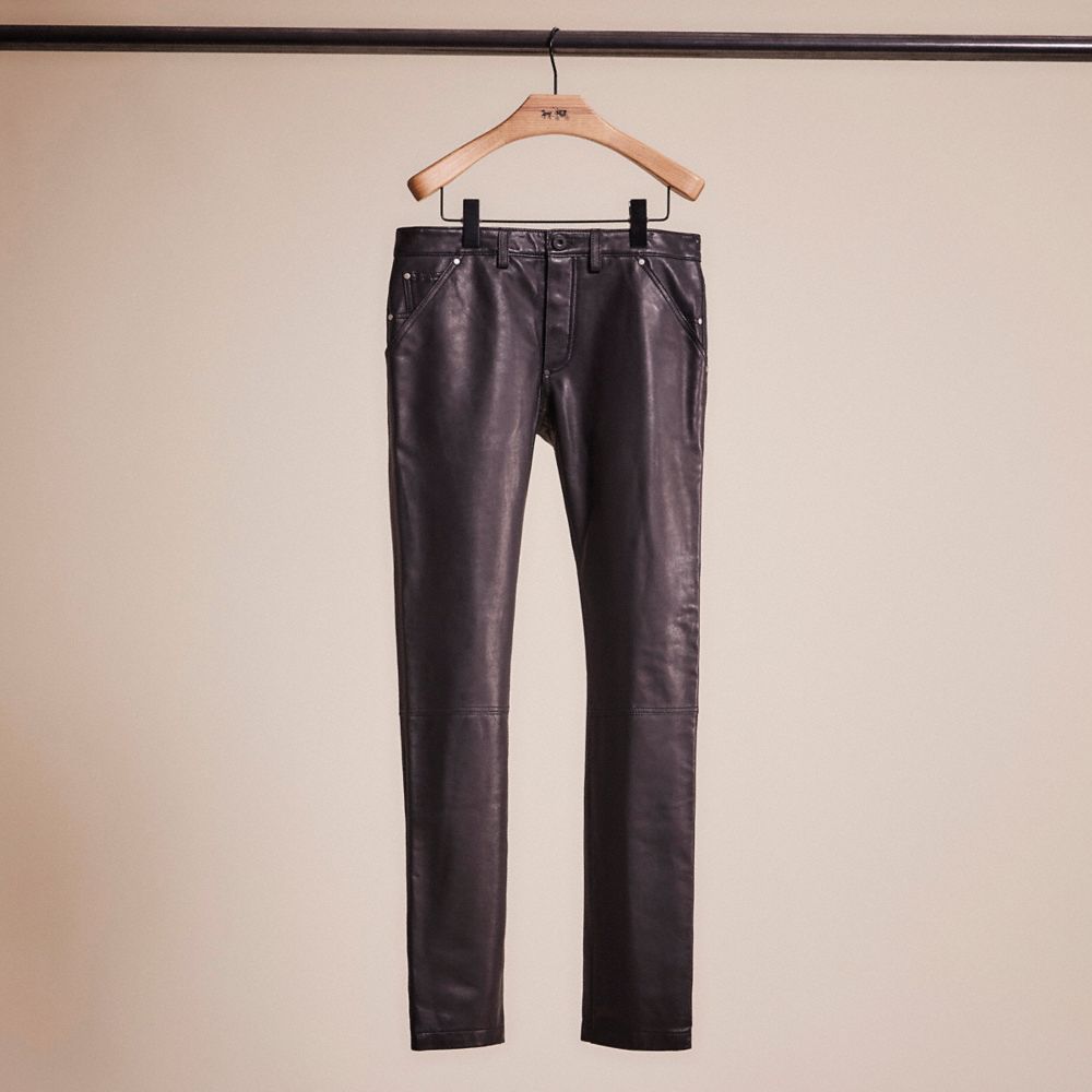 COACH®,RESTORED LEATHER JEANS,Leather,Black,Front View
