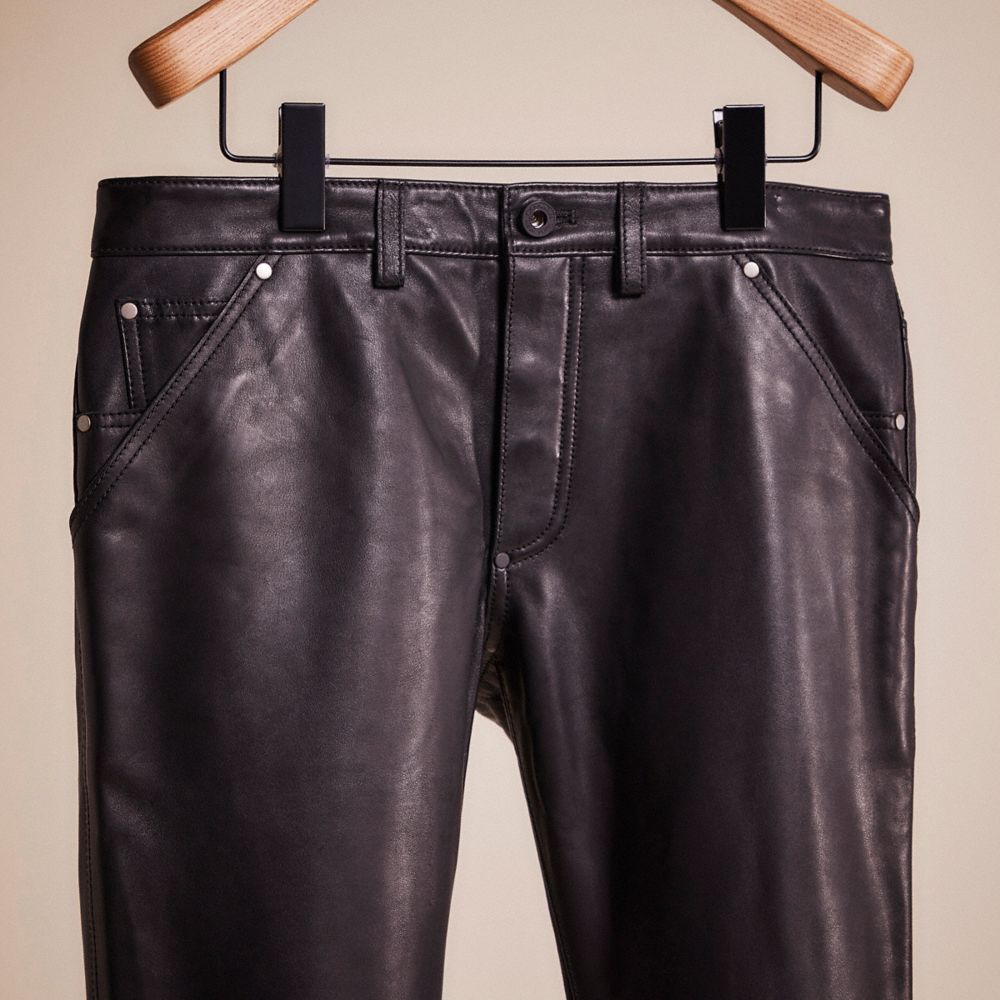 Shop Coach Restored Leather Jeans In Black