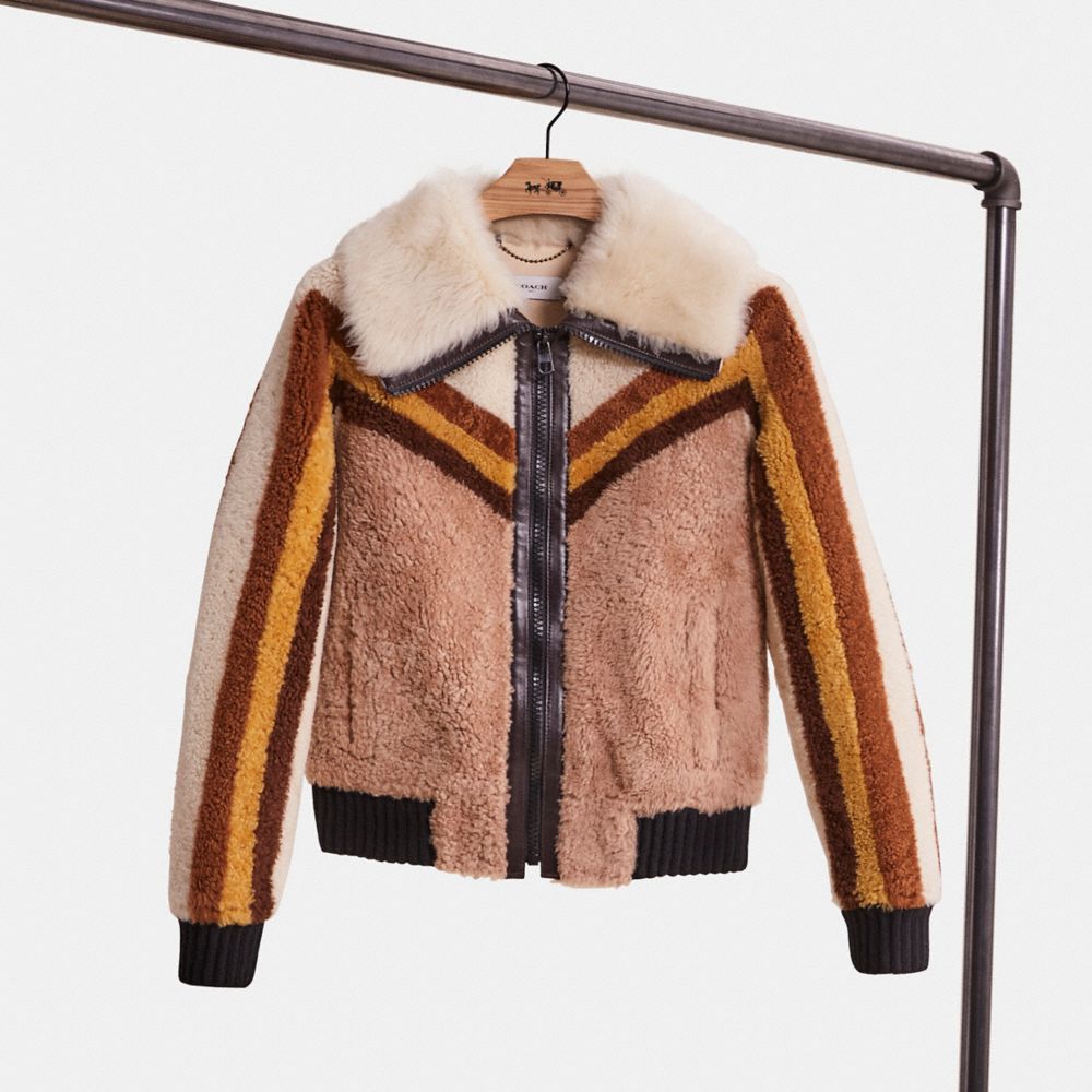 COACH®,RESTORED SHEARLING BOMBER JACKET,Shearling,Carub,Front View