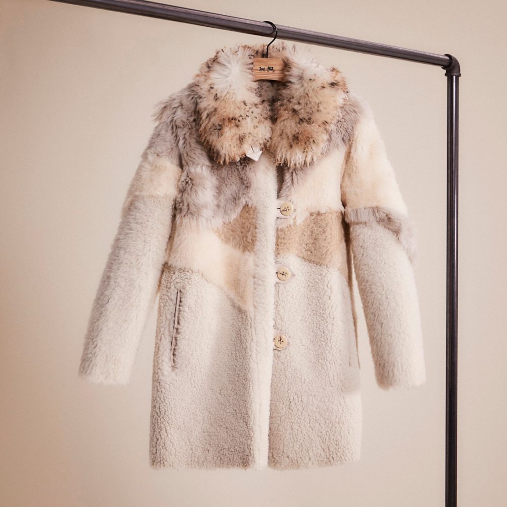 COACH®,RESTORED PIECED SHEARLING COAT,Light Multi,Front View
