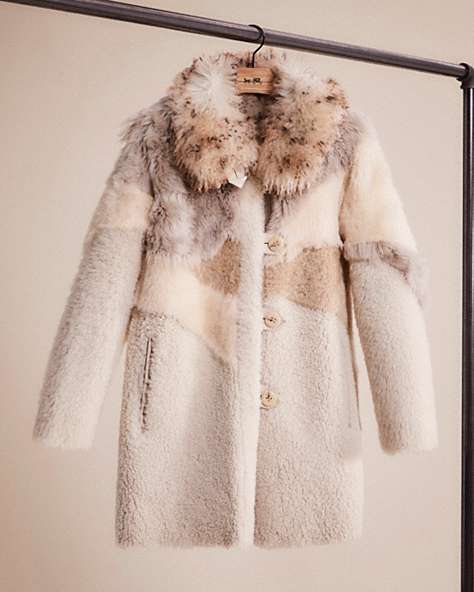 COACH®,RESTORED PIECED SHEARLING COAT,Light Multi,Front View