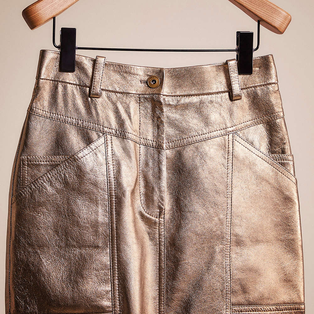 Shop Coach Restored Metallic Leather Midi Skirt In Pyrite