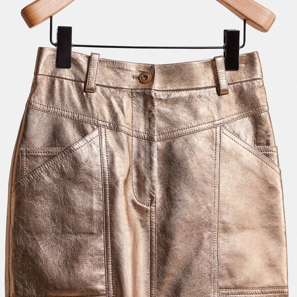 Shop Coach Restored Metallic Leather Midi Skirt In Pyrite