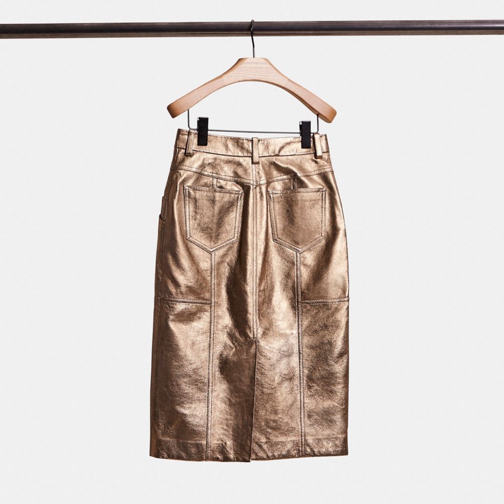 Coach Restored Metallic Leather Midi Skirt In Pyrite