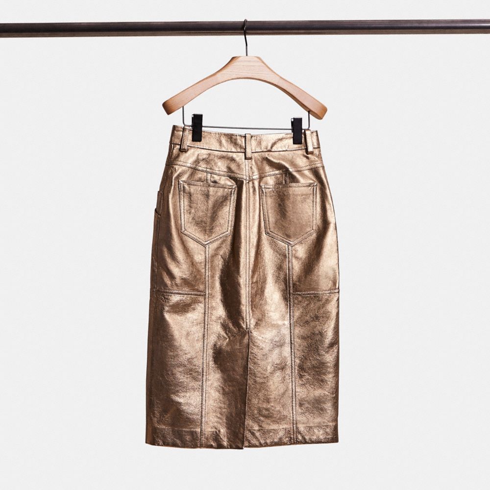 Shop Coach Restored Metallic Leather Midi Skirt In Pyrite