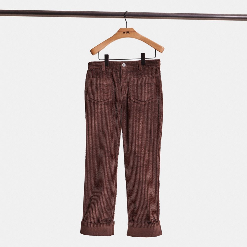 COACH®,Restored Corduroy Pants,Cotton,Straight,No Embellishment,Casual,Brown,Front View