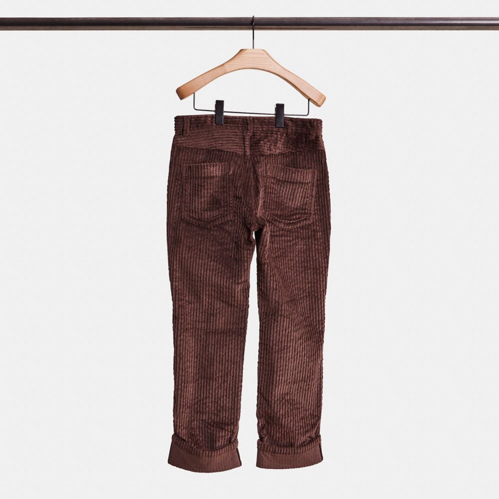 COACH®,Restored Corduroy Pants,Cotton,Straight,No Embellishment,Casual,Brown,Back View