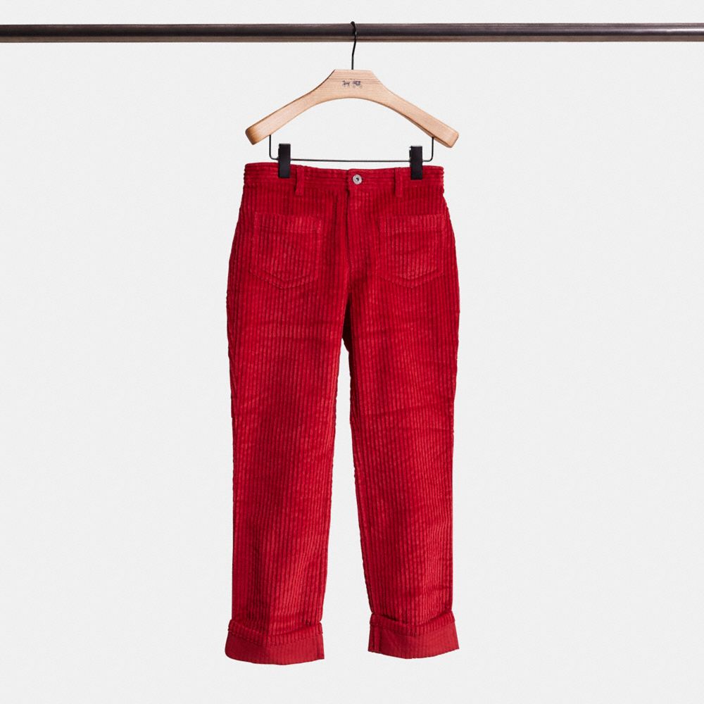 COACH®,Restored Corduroy Pants,Cotton,Straight,No Embellishment,Casual,Red,Front View