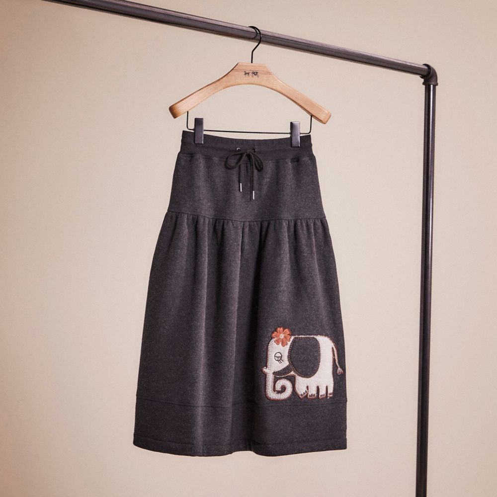 COACH®,RESTORED JERSEY SKIRT WITH COVERSTITCH DETAIL,Cotton/Wool,Charcoal,Front View