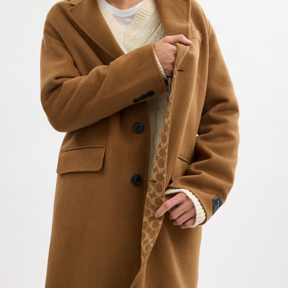 COACH®,Double Faced Wool Coat,Wool,Top Coat,Work,Brown,Detail View