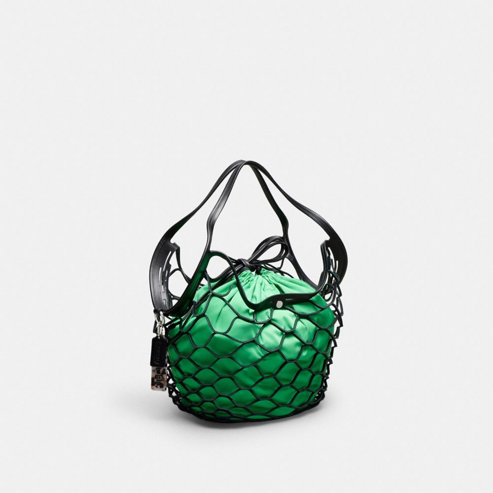 COACH®,Basket Bag In Regenerative Leather,Shoulder Bag,Plastic,Embossed,Logo,Casual,Green,Angle View