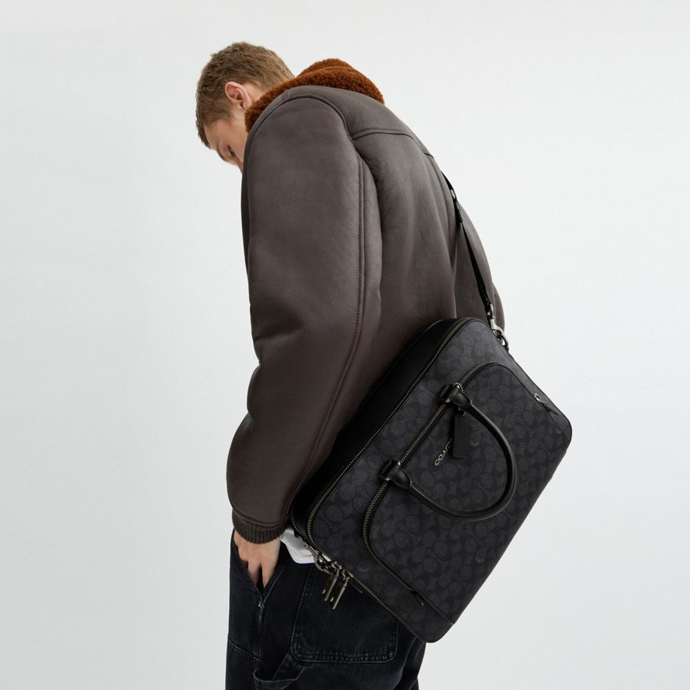 COACH®,Ethan Brief In Signature Canvas,Briefcase,Pen Holder,Work,Black,Detail View
