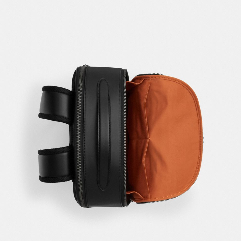 COACH®,Ethan Backpack In Signature Canvas,Canvas,Calfskin Leather,Backpack,Stitching,Color Block,Adjustable,Casual,Multi Color,Inside View,Top View