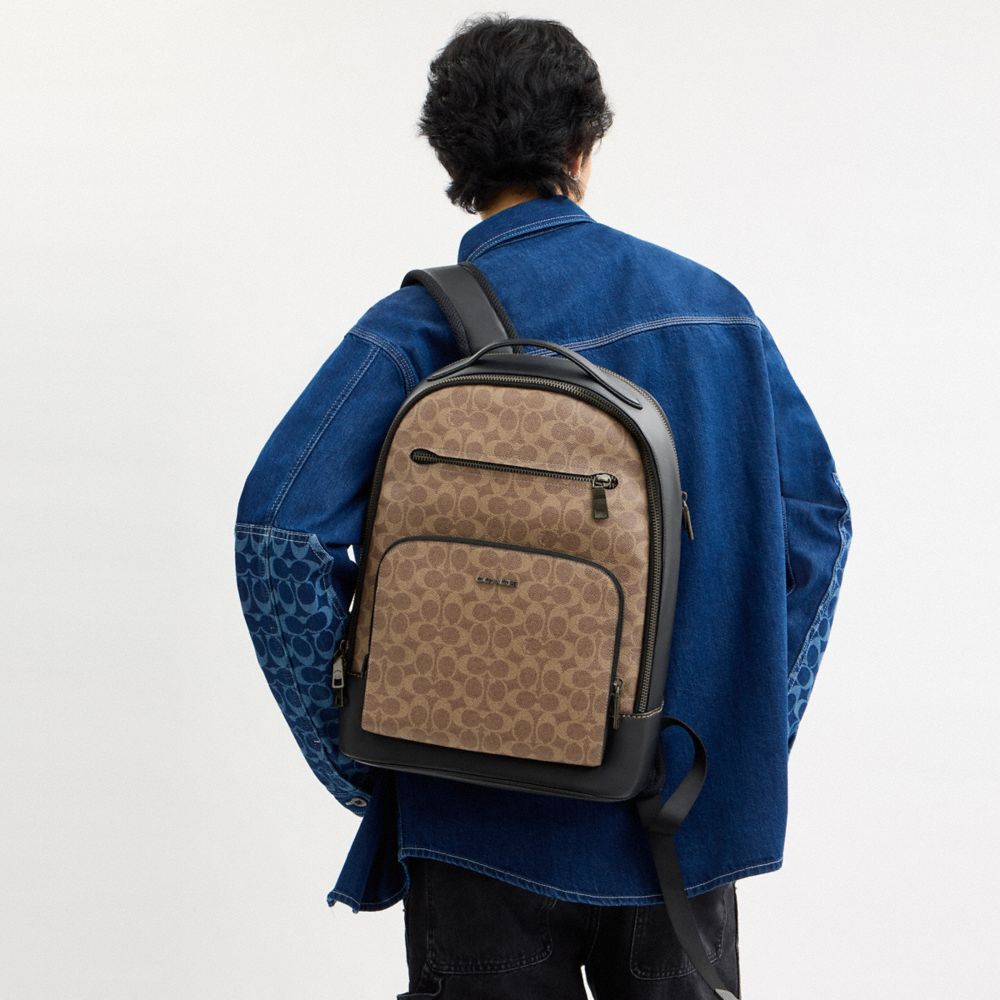 COACH®,SAC À DOS ETHAN EN TOILE EXCLUSIVE,Tissu en toile exclusif,Qb/Marron/Noir,Detail View