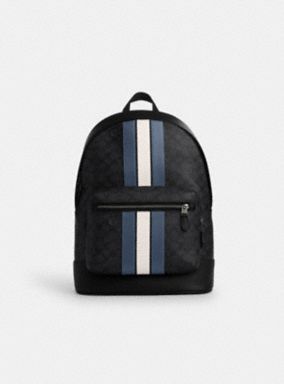 West Backpack In Signature Canvas With Varsity Stripe