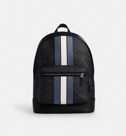 West Backpack In Signature Canvas With Varsity Stripe