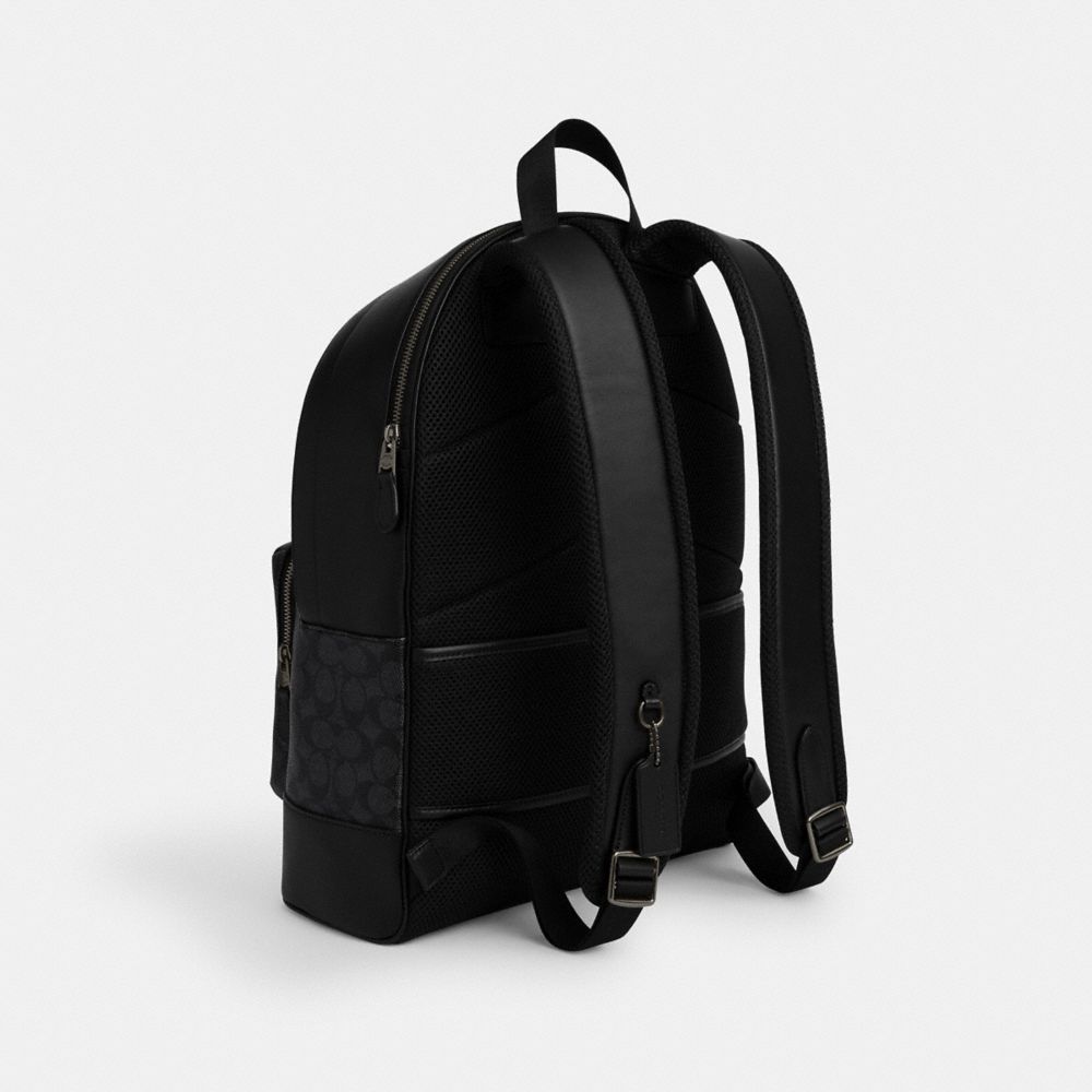 COACH®,West Backpack In Signature Canvas With Varsity Stripe,Backpack,Stripe,Casual,Black,Angle View