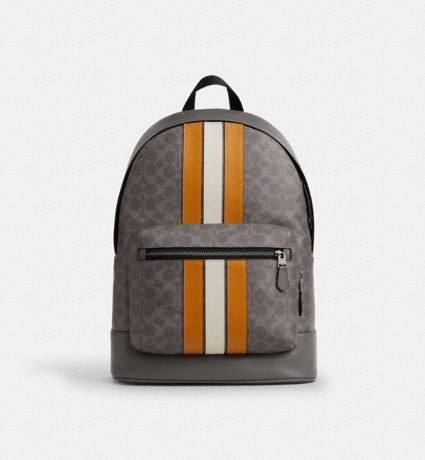 West Backpack In Signature Canvas With Varsity Stripe