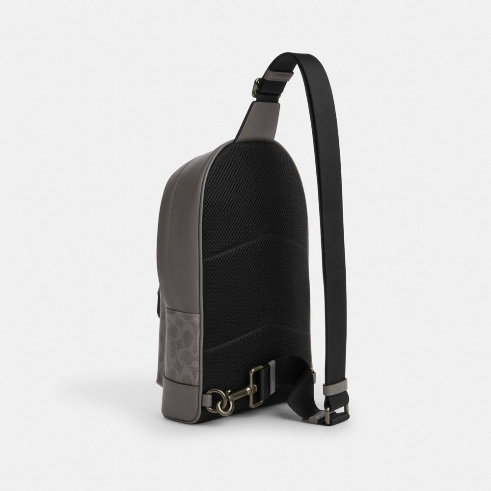 COACH®,ウエスト パック・シグネチャー キャンバス・ヴァーシティ ストライプ,斜め掛け&ボディバッグ,ｸﾞﾚｰ/ｵｰｶｰ/ﾁｮｰｸ
