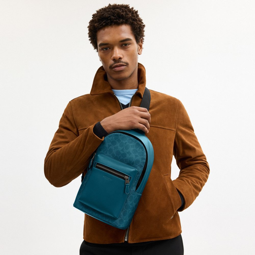 COACH®,SAC OUEST EN TOILE SIGNATURE,Toile exclusive,Qb/Aigue Marine/Bleu Sarcelle,Detail View