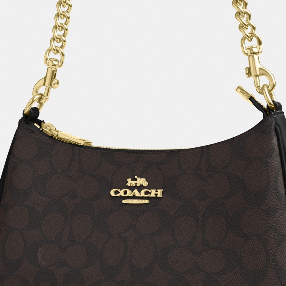 COACH®,Teri Shoulder Bag In Signature Canvas,Shoulder Bag,Metal,Tag Embellishment,Logo,Embossed,Casual,Brown,Closer View