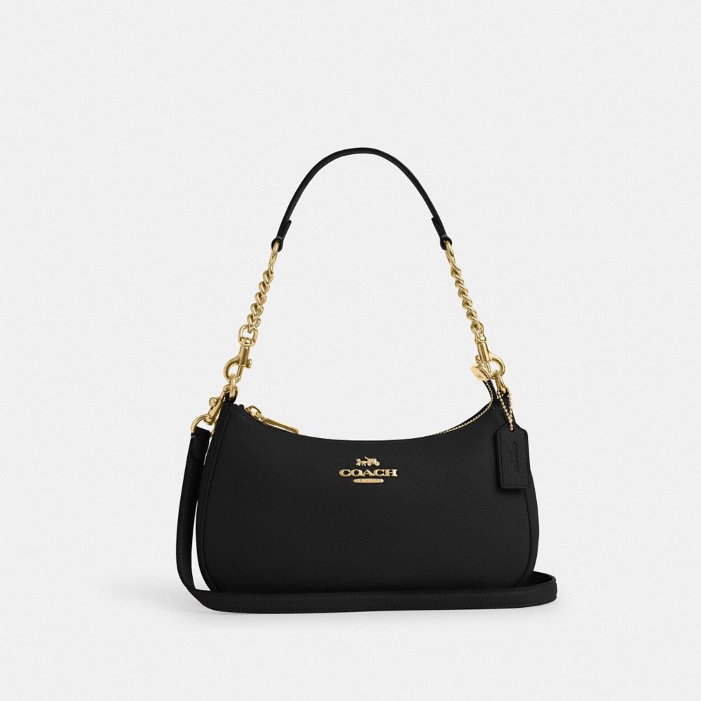 COACH®,Teri Shoulder Bag,Shoulder Bag,Logo,Metal,Chain Detail,Casual,Black,Front View