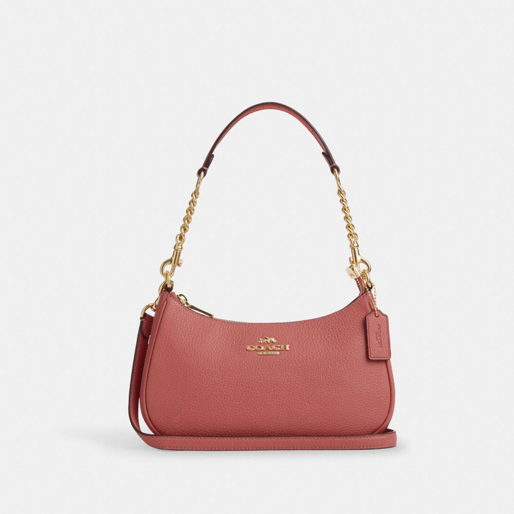 COACH®,Teri Shoulder Bag,Shoulder Bag,Chain Detail,Logo,Metal,Casual,Blush,Front View