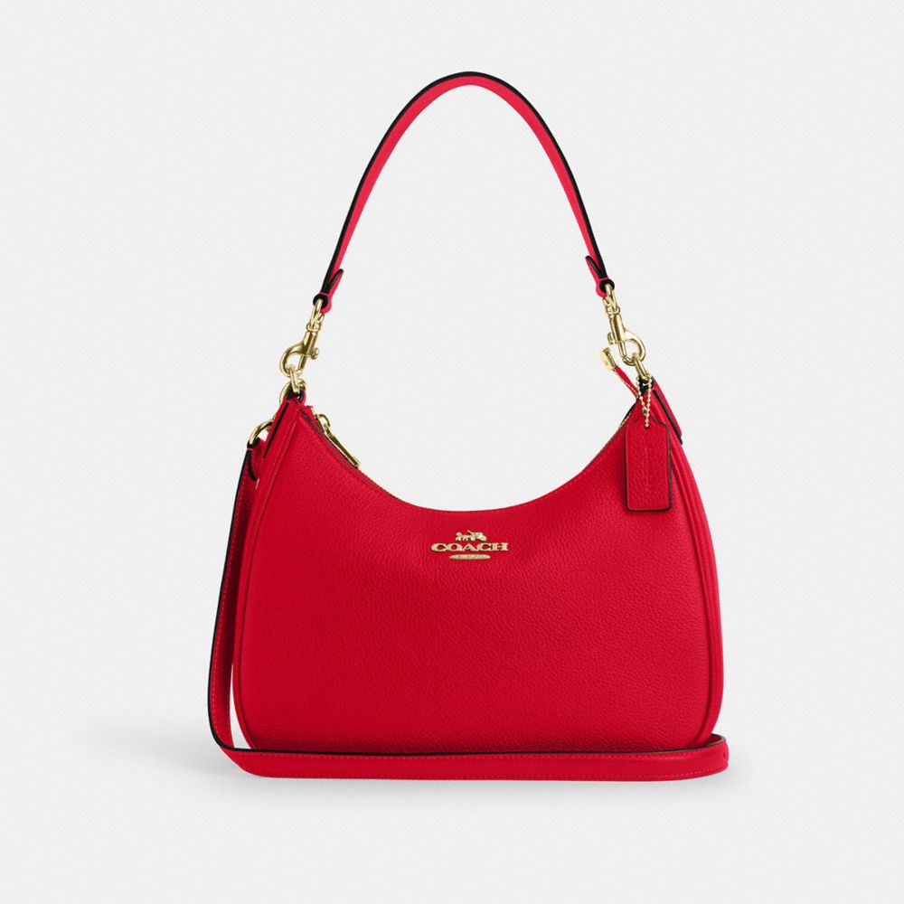 COACH®,Teri Hobo Bag,Shoulder Bag,Metal,Logo,Casual,Red,Front View