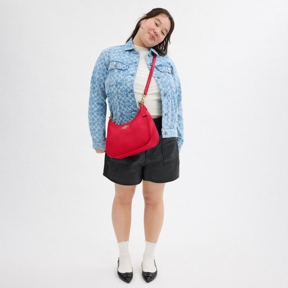 COACH®,Teri Hobo Bag,Shoulder Bag,Logo,Metal,Casual,Red,Detail View