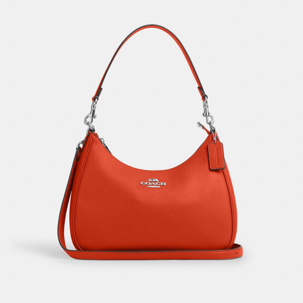 COACH®,SAC HOBO TERI,Cuir galet,Argent/Orange profond,Front View