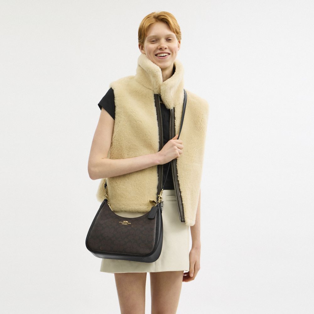 COACH®,Teri Hobo Bag In Signature Canvas,Shoulder Bag,Casual,Black