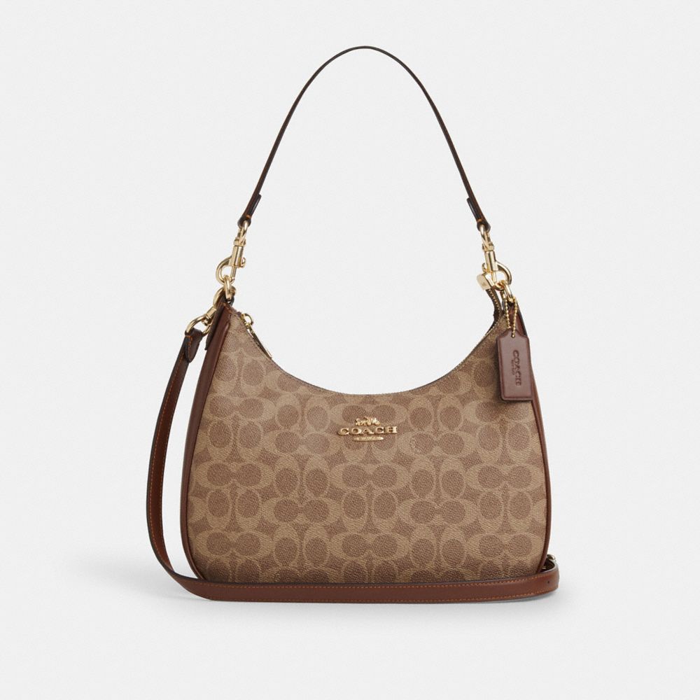 COACH®,Teri Hobo Bag In Signature Canvas,Shoulder Bag,Casual,Brown,Front View