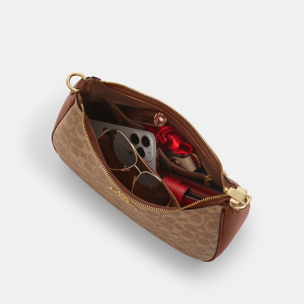 COACH®,Teri Hobo Bag In Signature Canvas,Shoulder Bag,Casual,Brown,Inside View,Top View