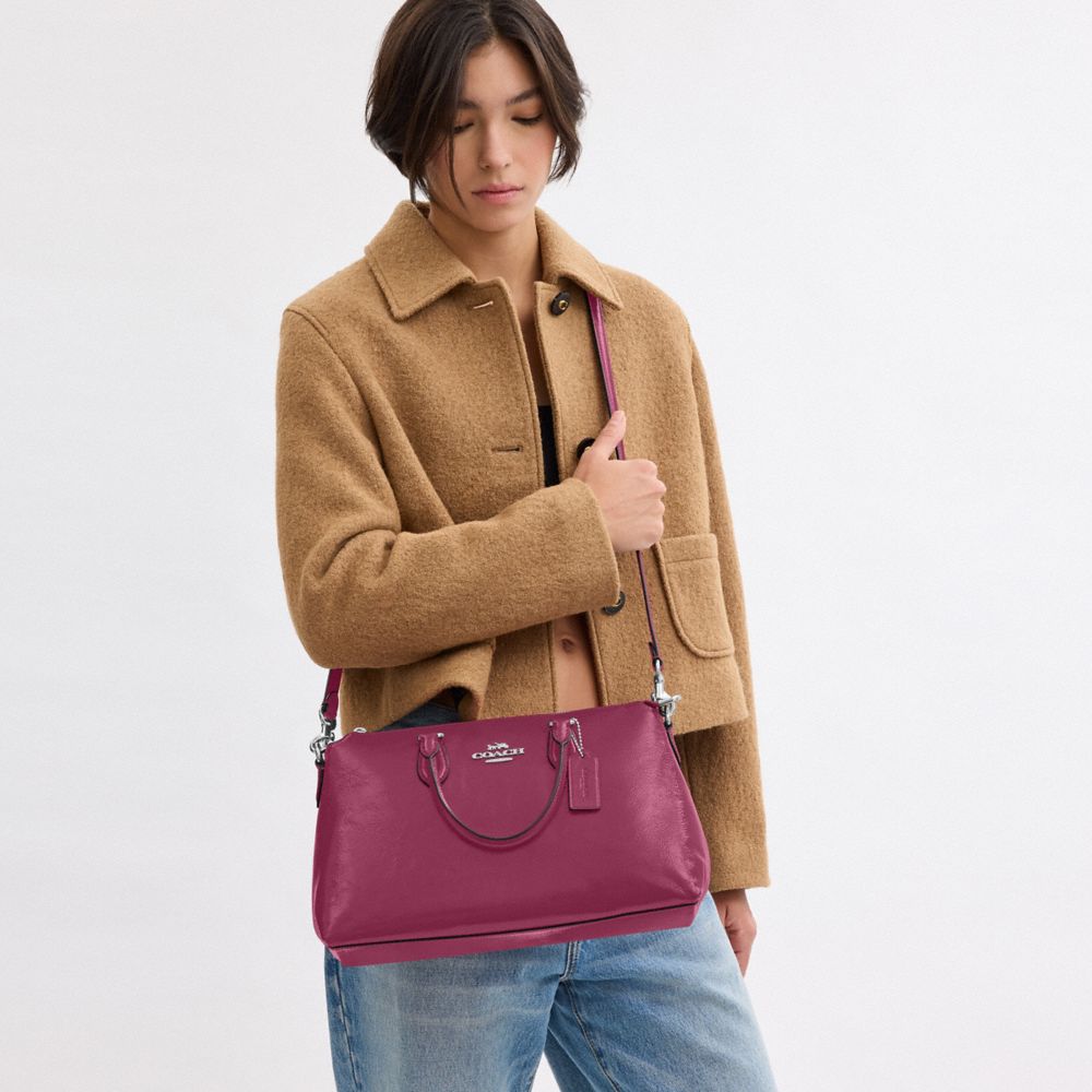 COACH®,SAC SATCHEL GEORGIA,Cuir innovant,Argenté/Rose,Detail View