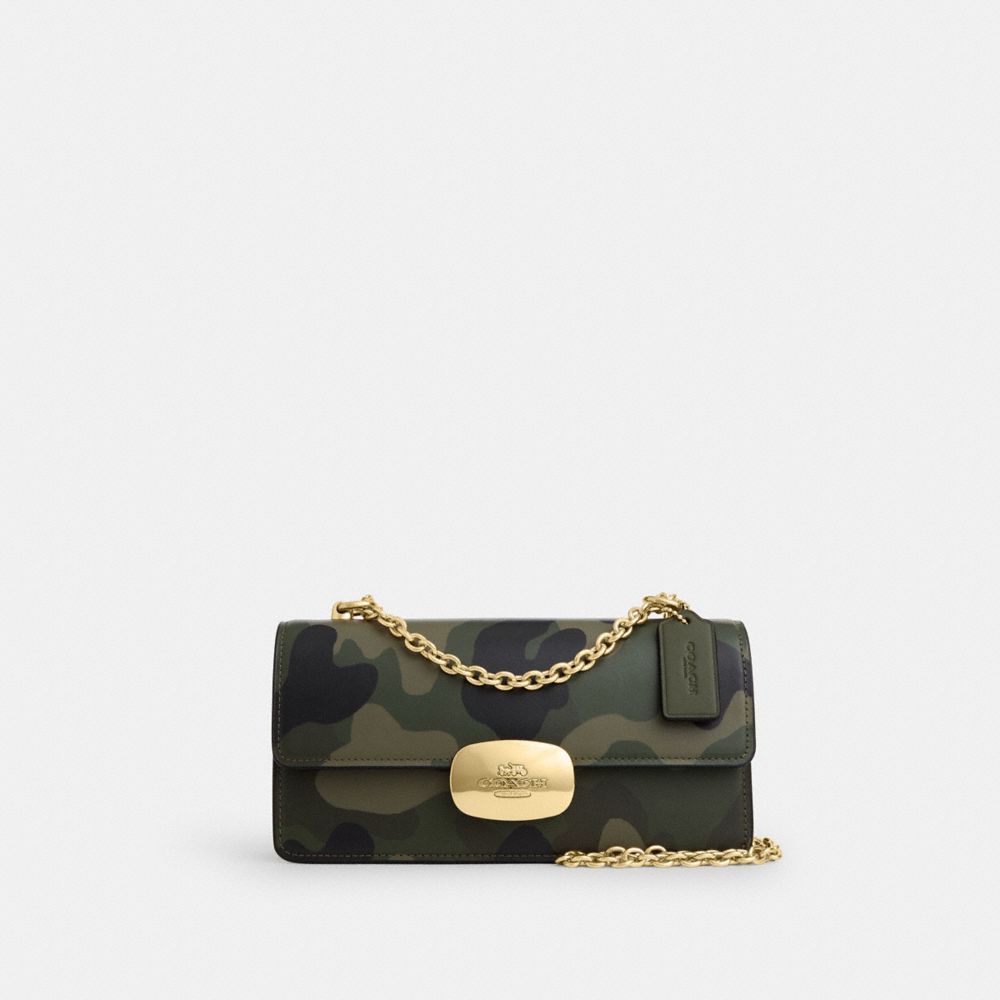 COACH®,Eliza Flap Crossbody Bag With Camo Print,Olive,Front View