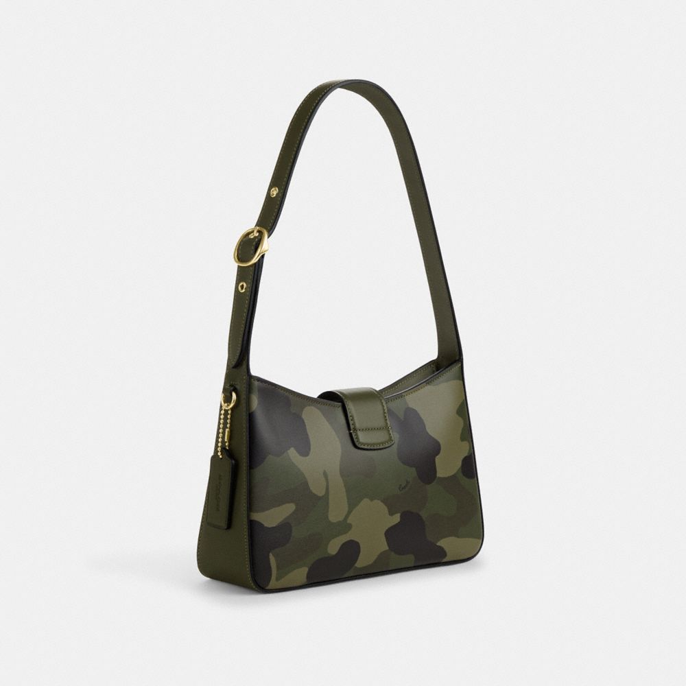 COACH®,Eliza Shoulder Bag With Zipper Closure And Camo Print,Olive,Angle View