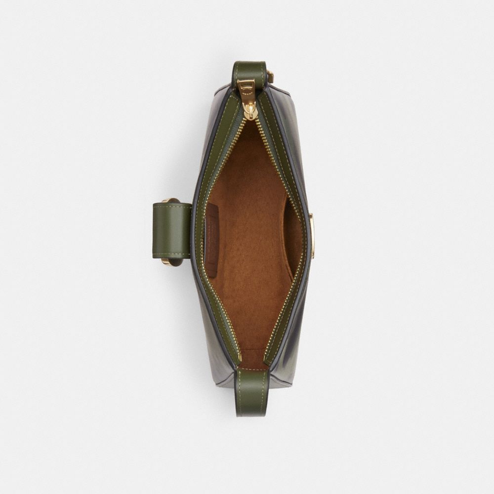 COACH®,Eliza Shoulder Bag With Zipper Closure And Camo Print,Calfskin Leather,Shoulder Bag,Embossed,Logo,Casual,Olive,Inside View,Top View