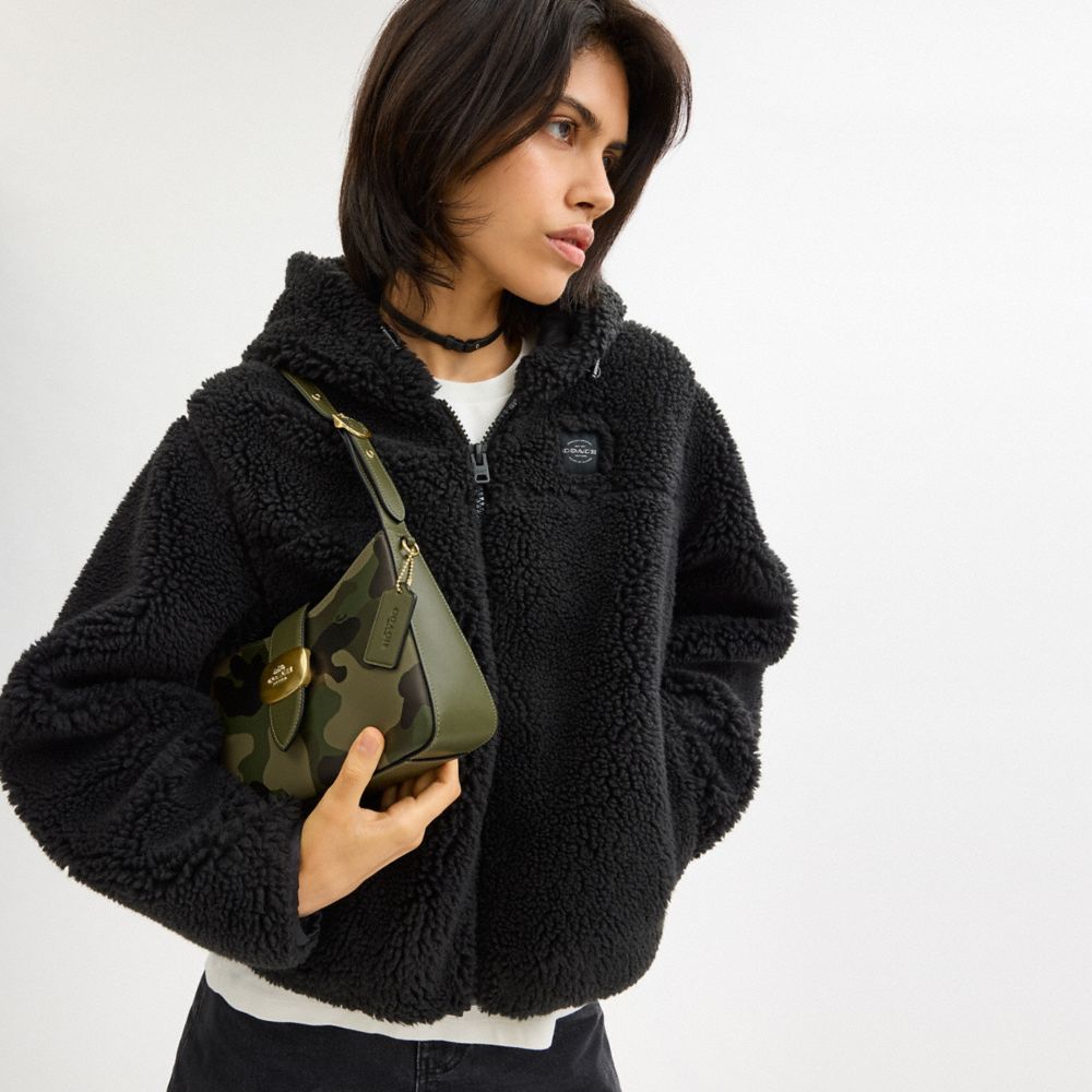 COACH®,Eliza Shoulder Bag With Zipper Closure And Camo Print,Olive,Detail View