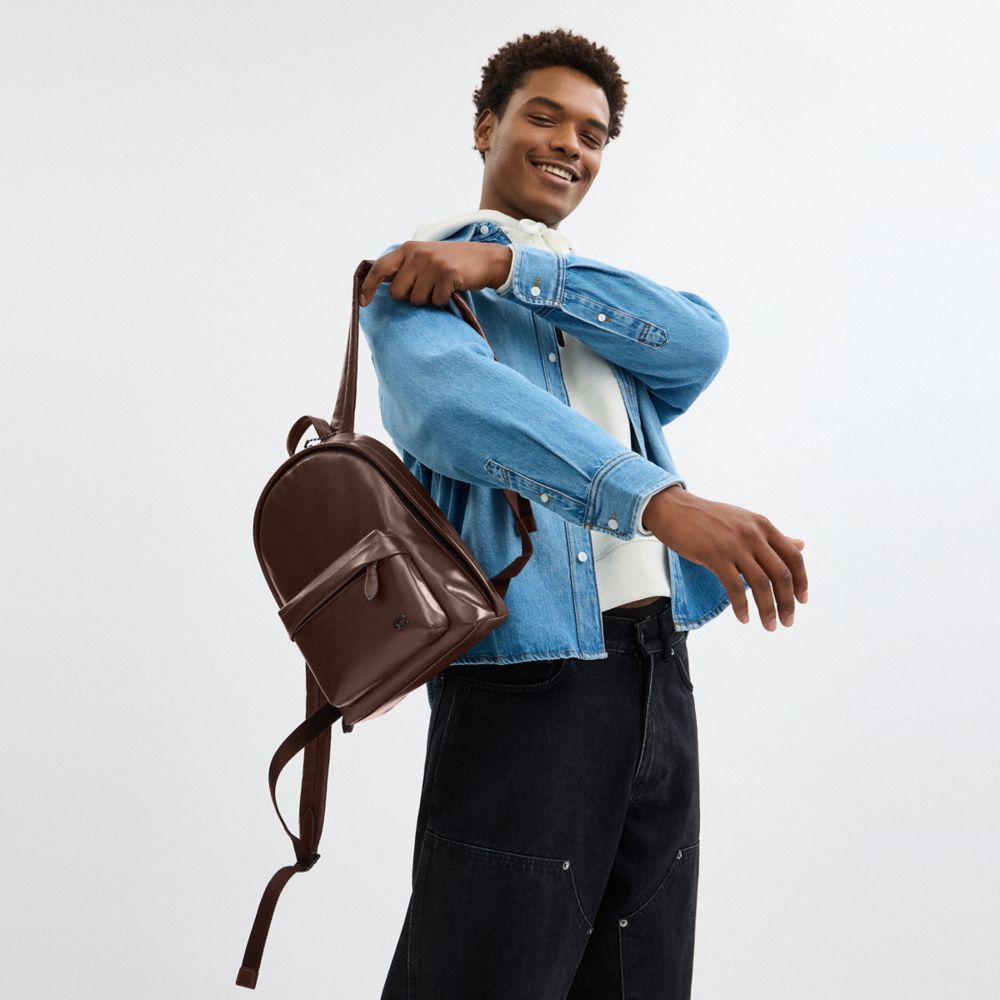 COACH®,Hall Backpack 22,Leather,Backpack,Logo,Metal,Adjustable,Lightweight Spacer Fabric,Casual,Brown,Detail View