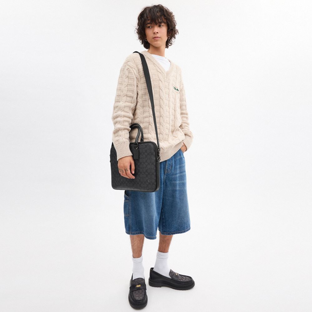 COACH®,Gotham Slim Briefcase In Signature Canvas,Briefcase,Work,Gray,Multi Color,Detail View
