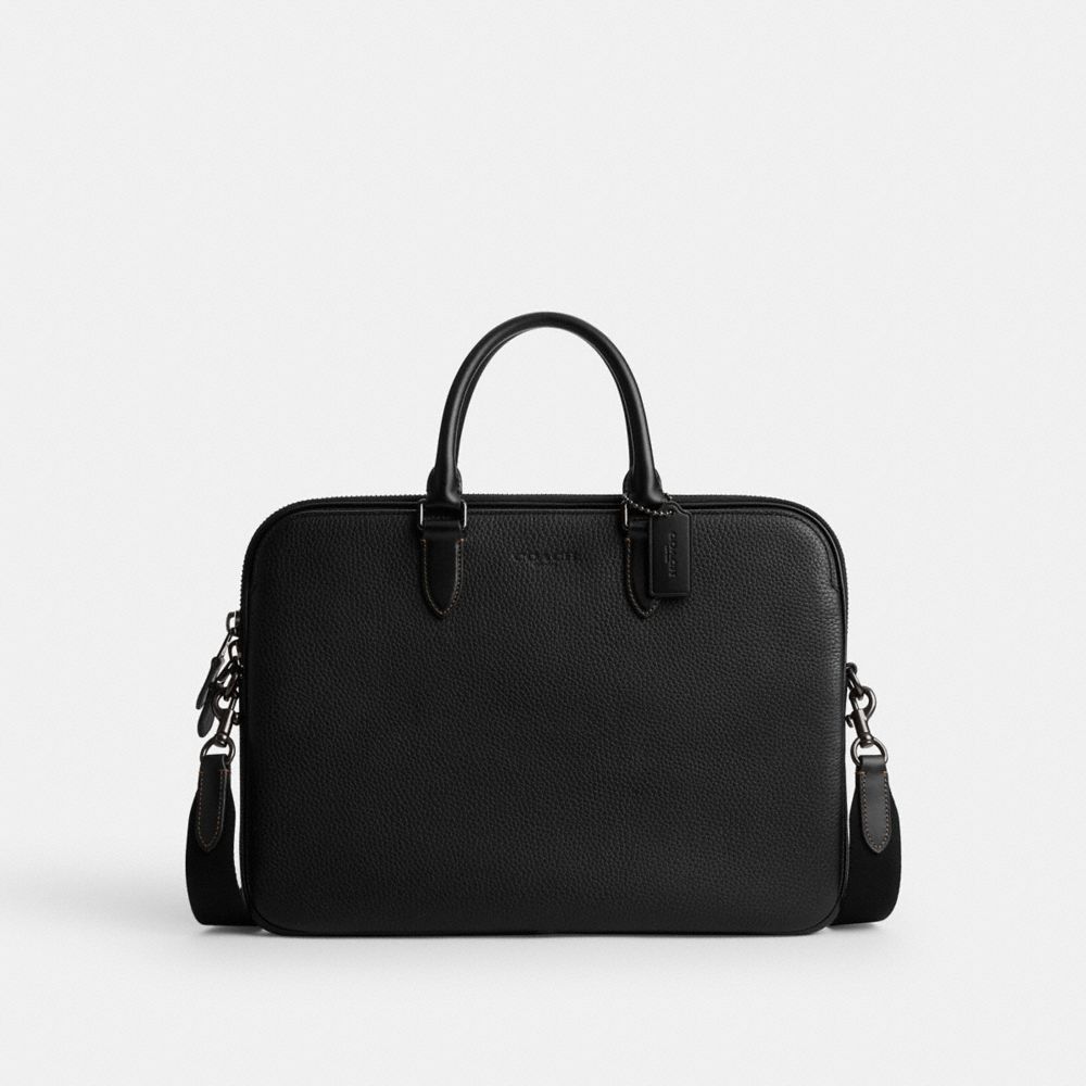 COACH®,Gotham Slim Briefcase,Briefcase,Work,Black,Front View image number 0