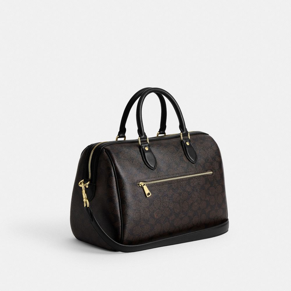 COACH®,Rowan Large Satchel Bag In Signature Canvas,Satchel,Work,Casual,Brown,Angle View
