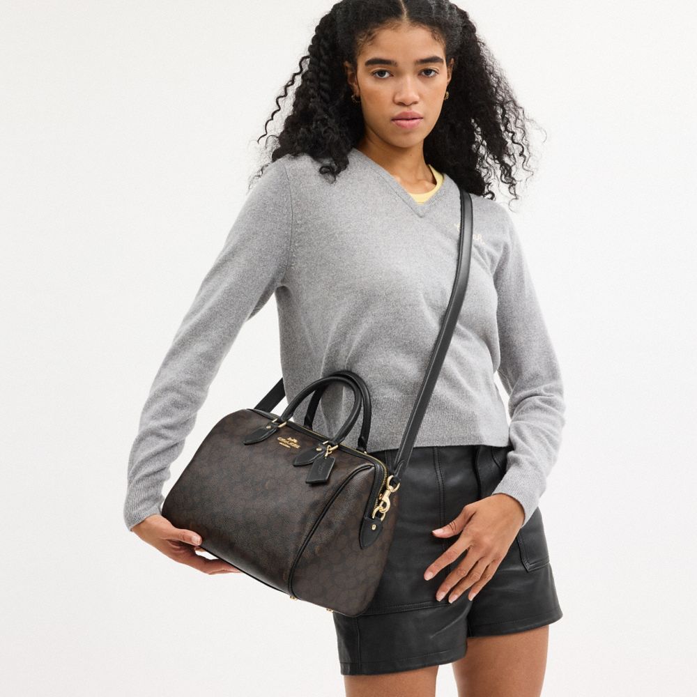 COACH®,Rowan Large Satchel Bag In Signature Canvas,Satchel,Work,Casual,Brown,Detail View