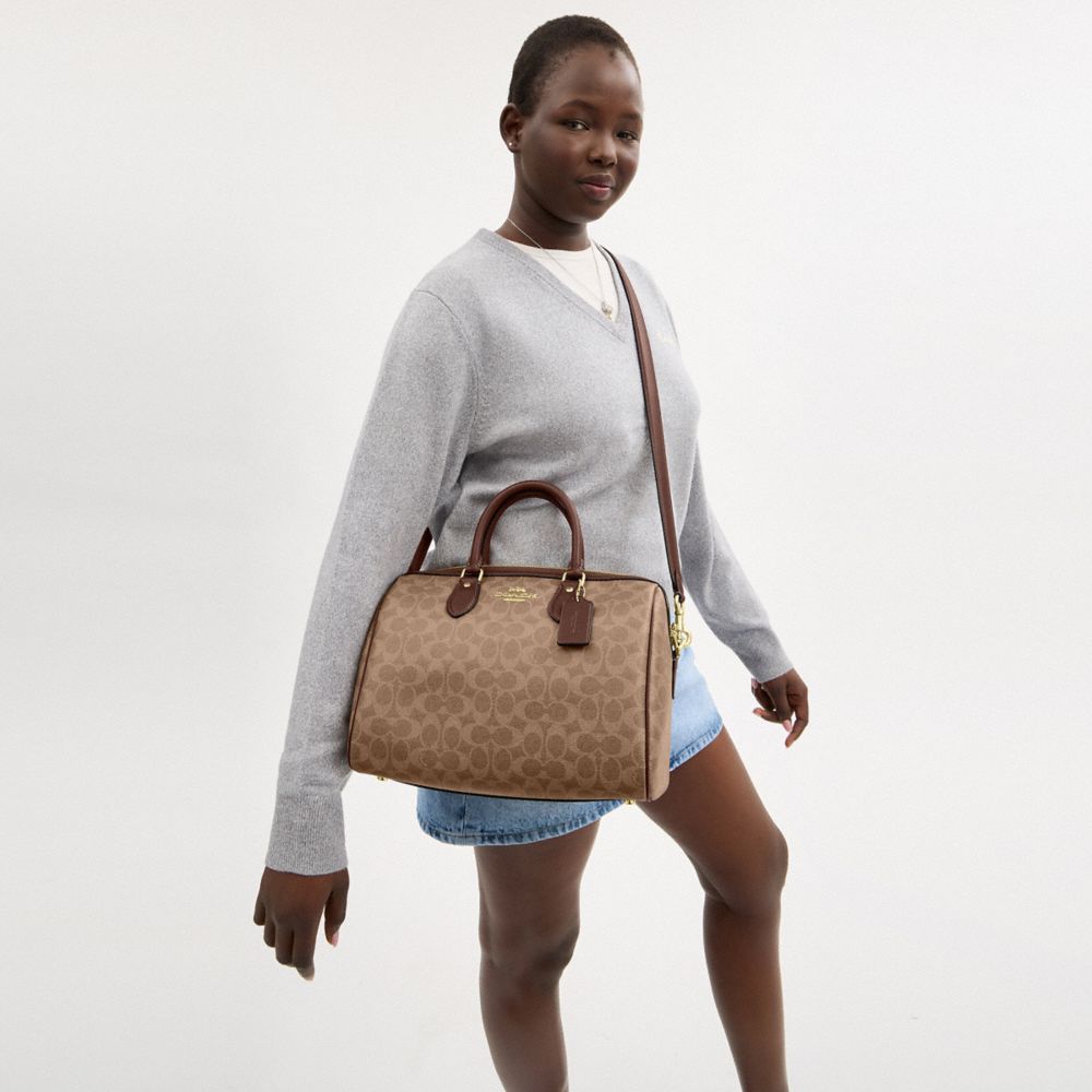COACH®,Rowan Large Satchel Bag In Signature Canvas,Satchel,Work,Casual,Brown