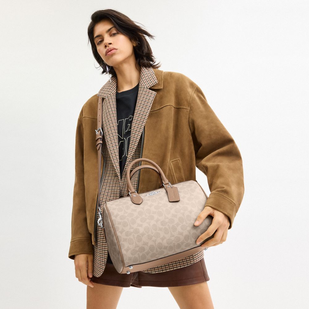 COACH®,Rowan Large Satchel Bag In Signature Canvas,Satchel,Work,Casual,Beige,Detail View