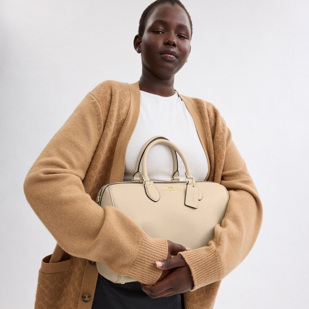 COACH®,Rowan Large Satchel Bag,Satchel,Logo,Work,Beige,Detail View